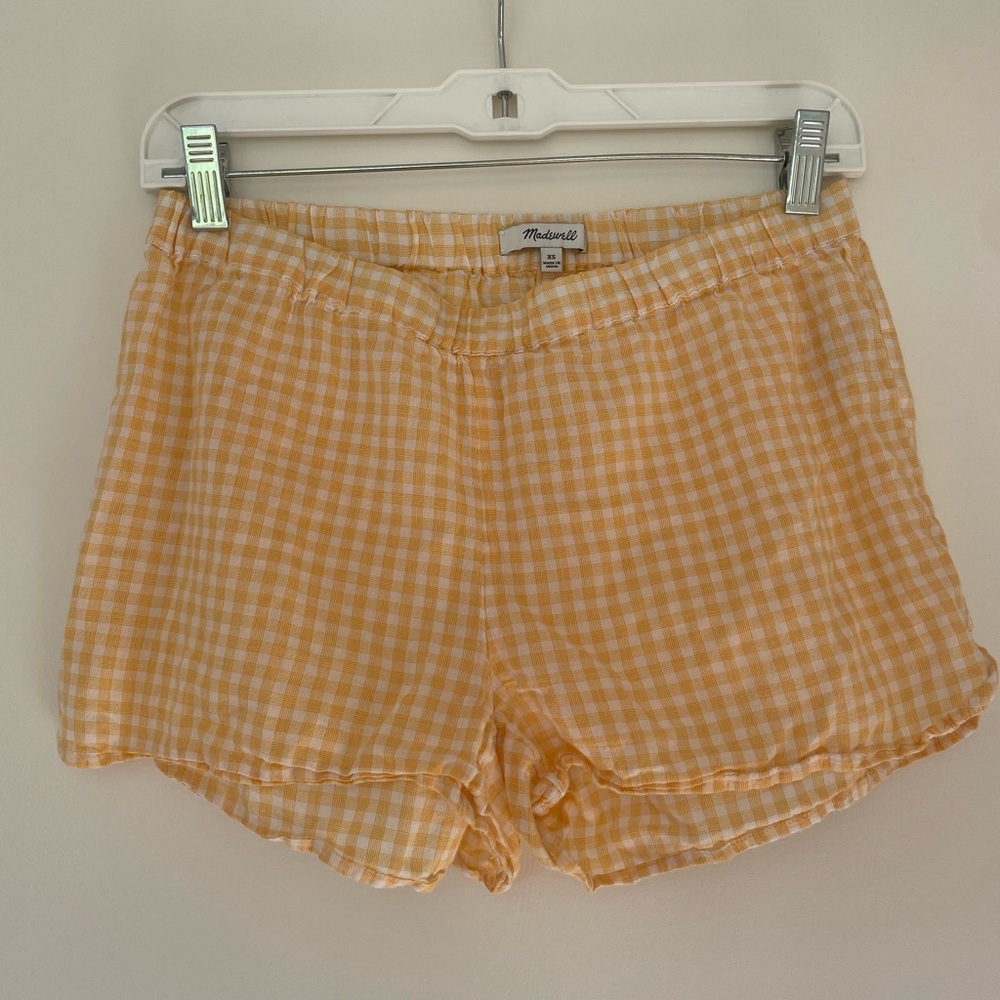 Madewell Yellow Gingham Elastic Waist Shorts